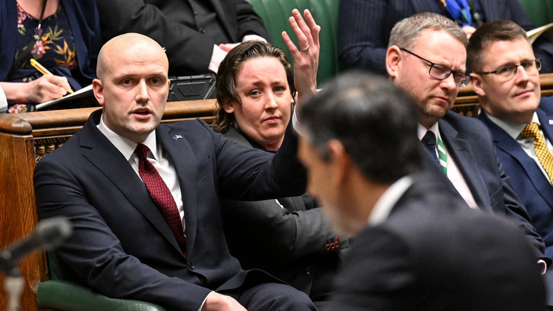  Scottish National Party's (SNP) Westminster leader Stephen Flynn as Britain's Prime Minister Rishi Sunak speaking during the weekly session of Prime Minister's Questions on 31 January,, 2024 (AFP)