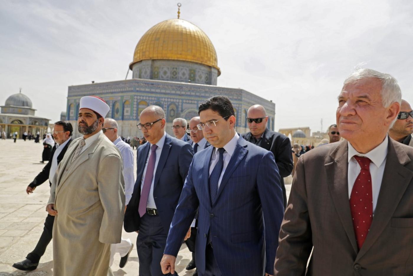 Moroccan Foreign Minister Nasser Bourita visits Jerusalem’s al-Aqsa Mosque in 2018 (AFP)