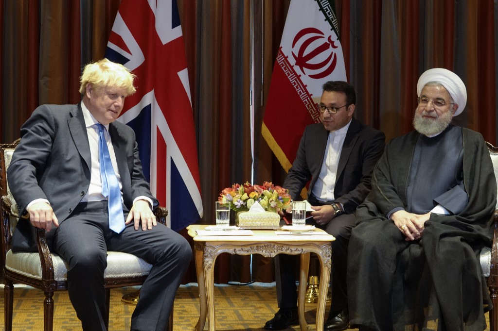 Rouhani meeting with UK Prime Minister Boris Johnson  on the sidelines of the 74th United Nations General Assembly in February 2019 (AFP)
