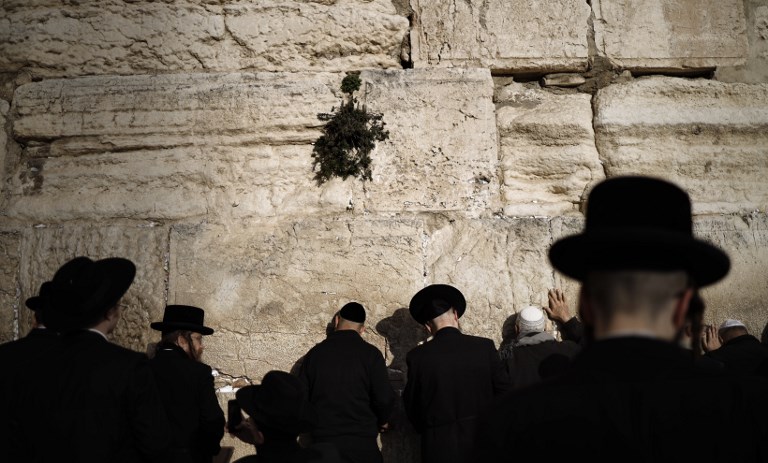 Ultra-Orthodox Jews pray at the Western Wall in Jerusalem on 21 January (AFP)