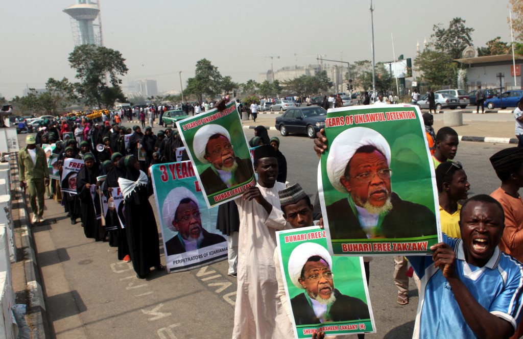 IMN members have been holding demonstrations to demand Zakzaky's release for three years (AFP)