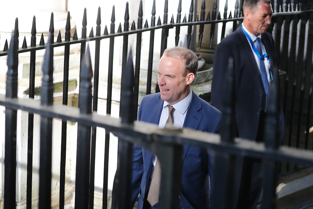 Britain's Foreign Secretary Dominic Raab arrives at 10 Downing street for a cabinet meeting in London (AFP)