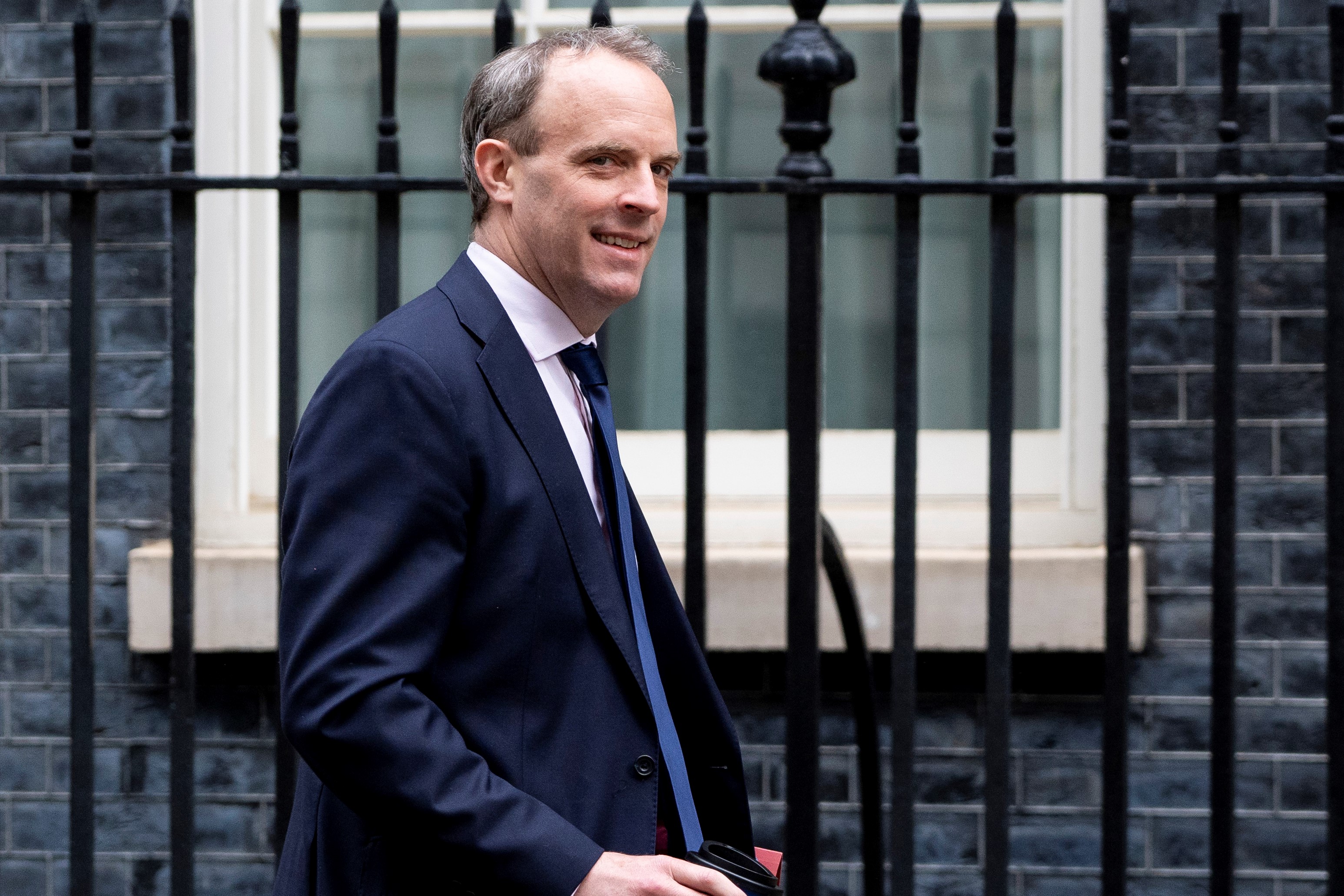 Britain's Foreign Secretary Dominic Raab arrives in Downing Street in central London on April 30, 2020 for the daily novel coronavirus COVID-19 briefing