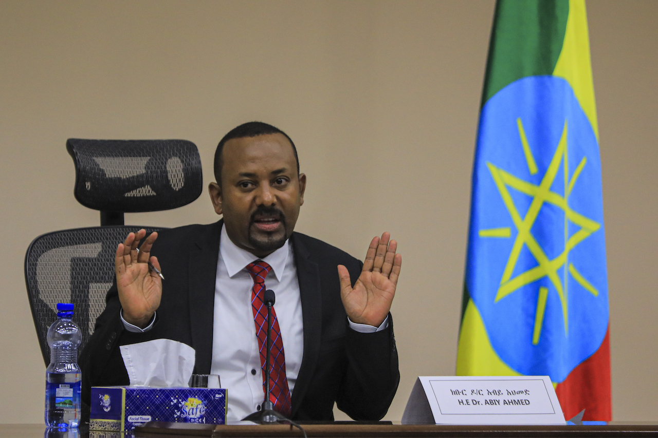 Ethiopian Prime Minister Abiy Ahmed gestures at the House of Peoples Representatives in Addis Ababa, Ethiopia (AFP)