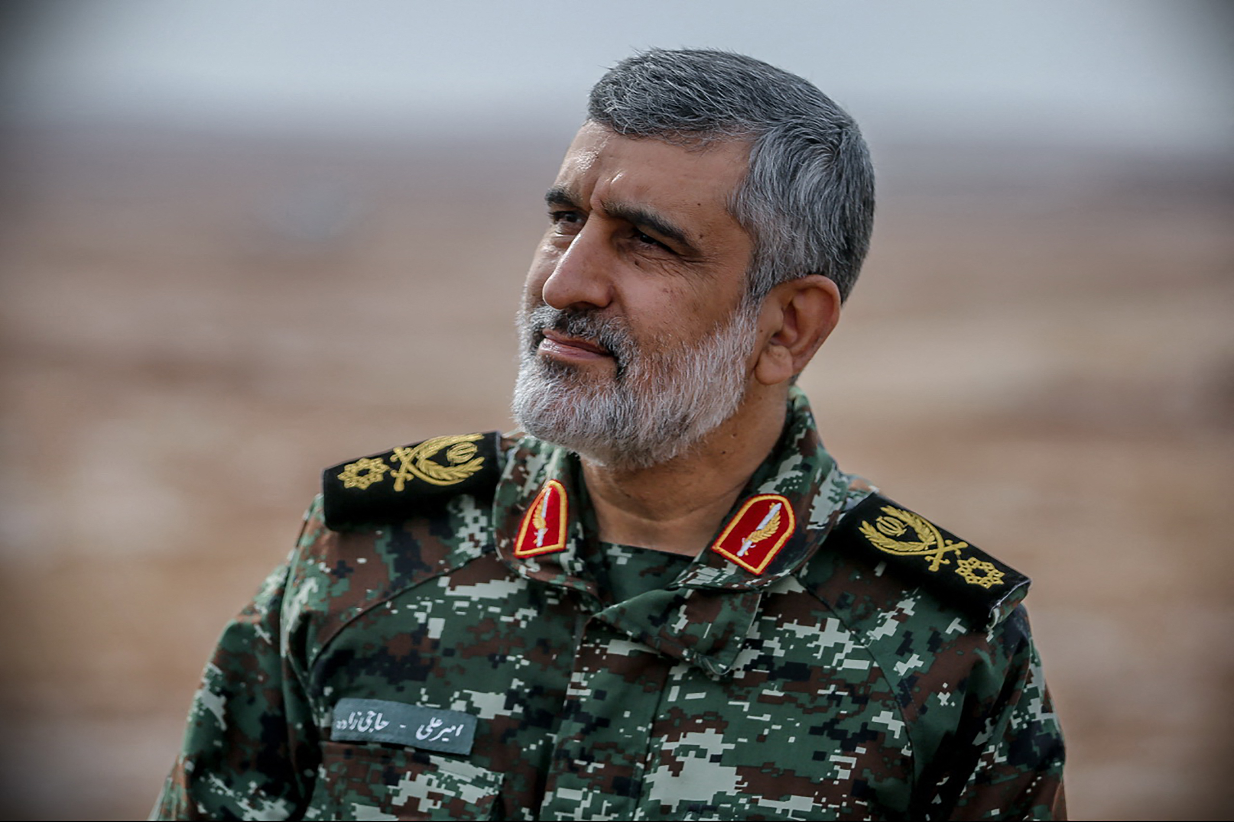 General Amir Ali Hajizadeh, the head of the Revolutionary Guard's aerospace division, during a military drill in an unknown location in central Iran (AFP)