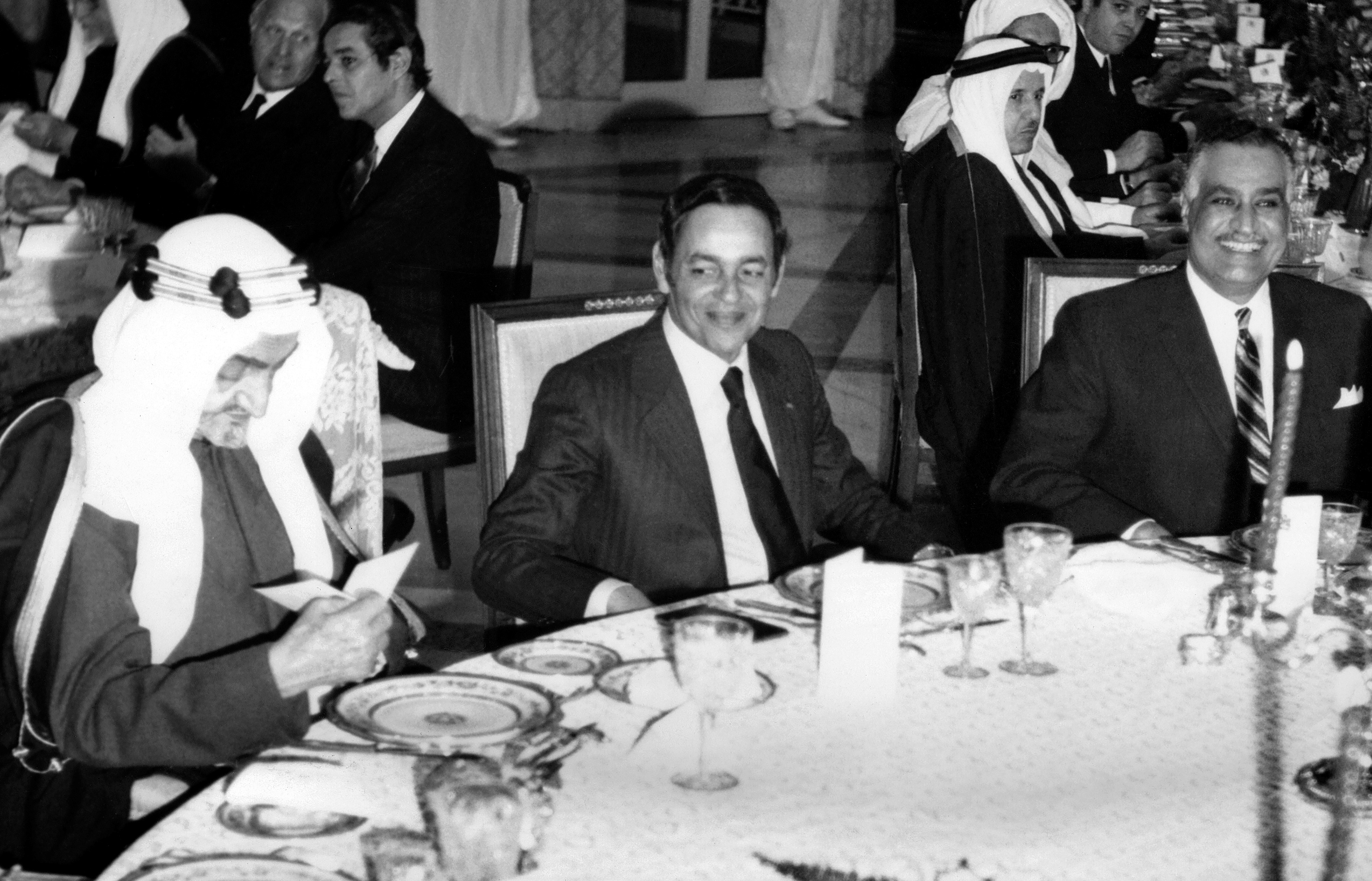  King Faisal of Saudi Arabia, Gamal Abdel Nasser and King Hassan II of Morocco during the first summit of the Arab League in Rabat in December 1969  (AFP)