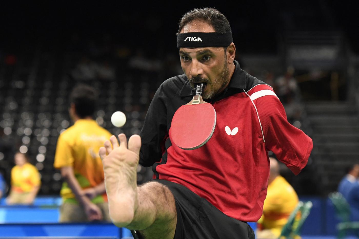 Ibrahim Hamadtou competing in table tennis during the Paralympic Games in Rio de Janeiro, Brazil in 2016 (AFP/Christophe Simon)