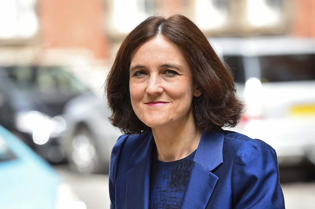 Theresa Villiers, arrives at Millbank television and radio studios in central London (AFP)