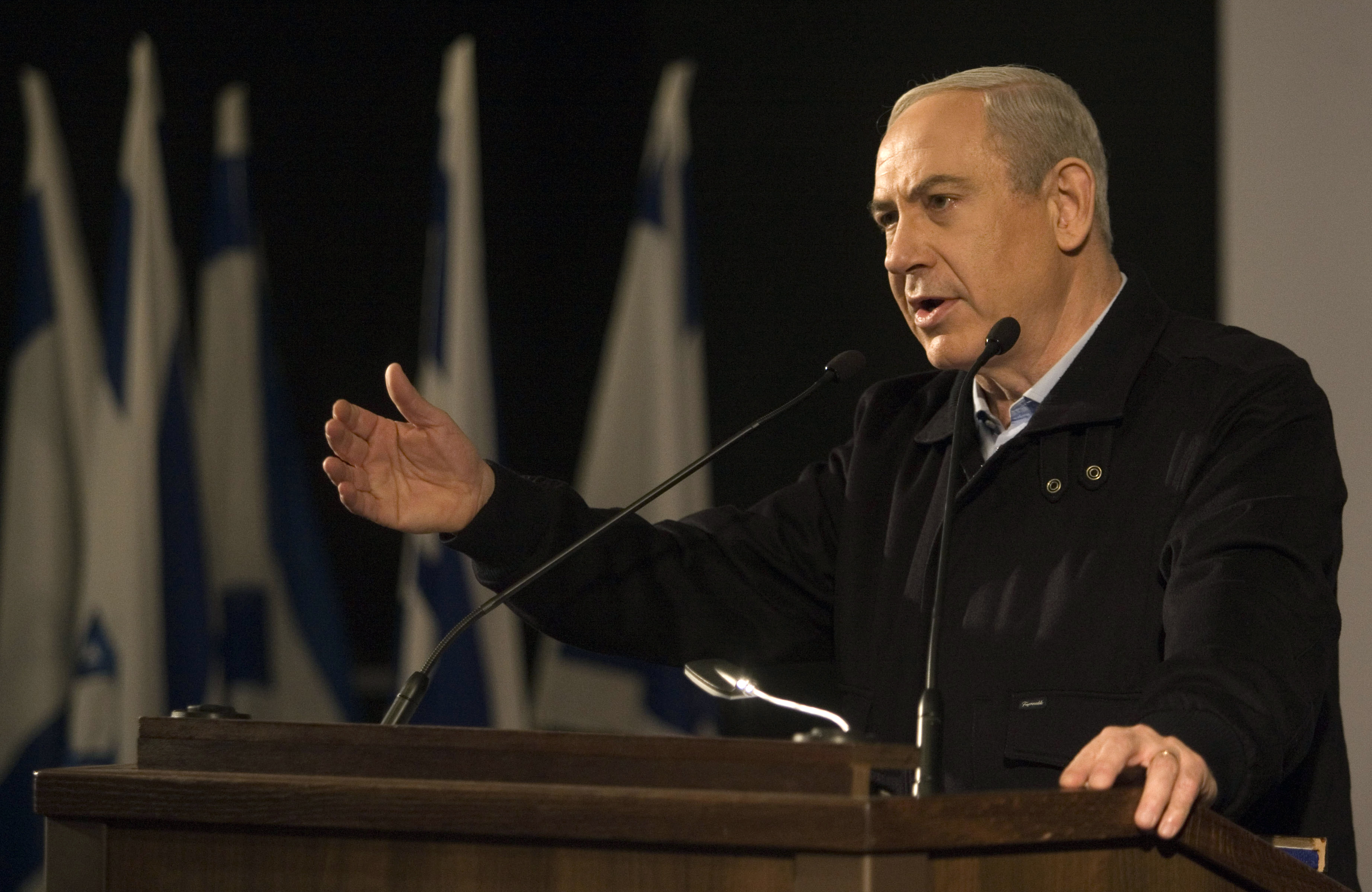 Israeli Prime Minister Benjamin Netanyahu speaks during a visit to the Ariel University (AFP)