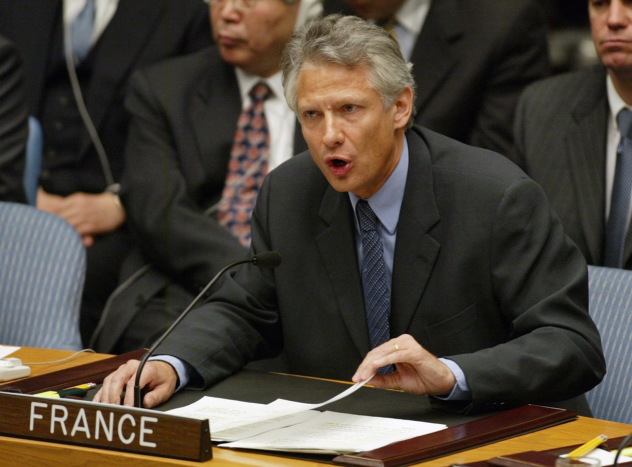 Le ministre français des Affaires étrangères, Dominique de Villepin, prononce un discours devant le Conseil de sécurité des Nations unies le 7 mars 2003 (AFP)