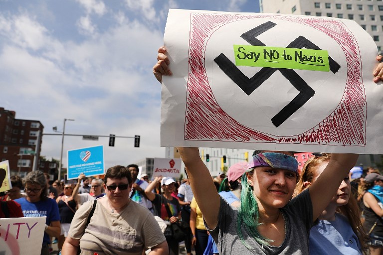 Protesters in Boston march against white nationalists in 2017 (AFP)