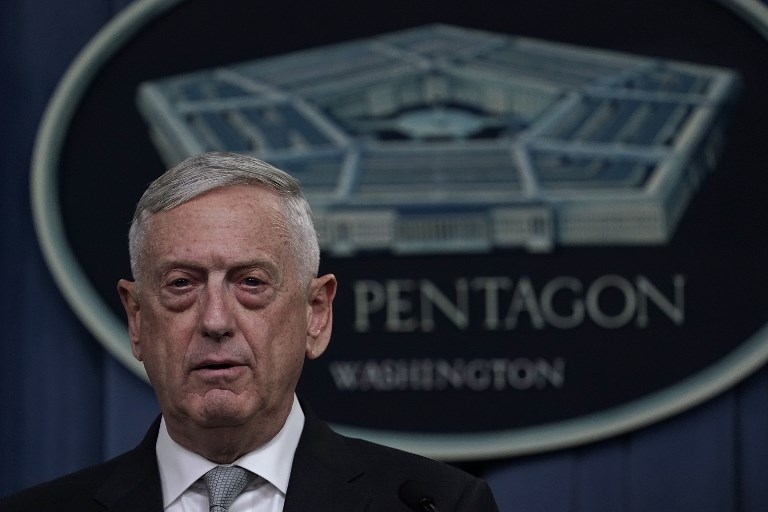 Former US Defence Secretary James Mattis is pictured at the Pentagon on 13 April 2018 (AFP)