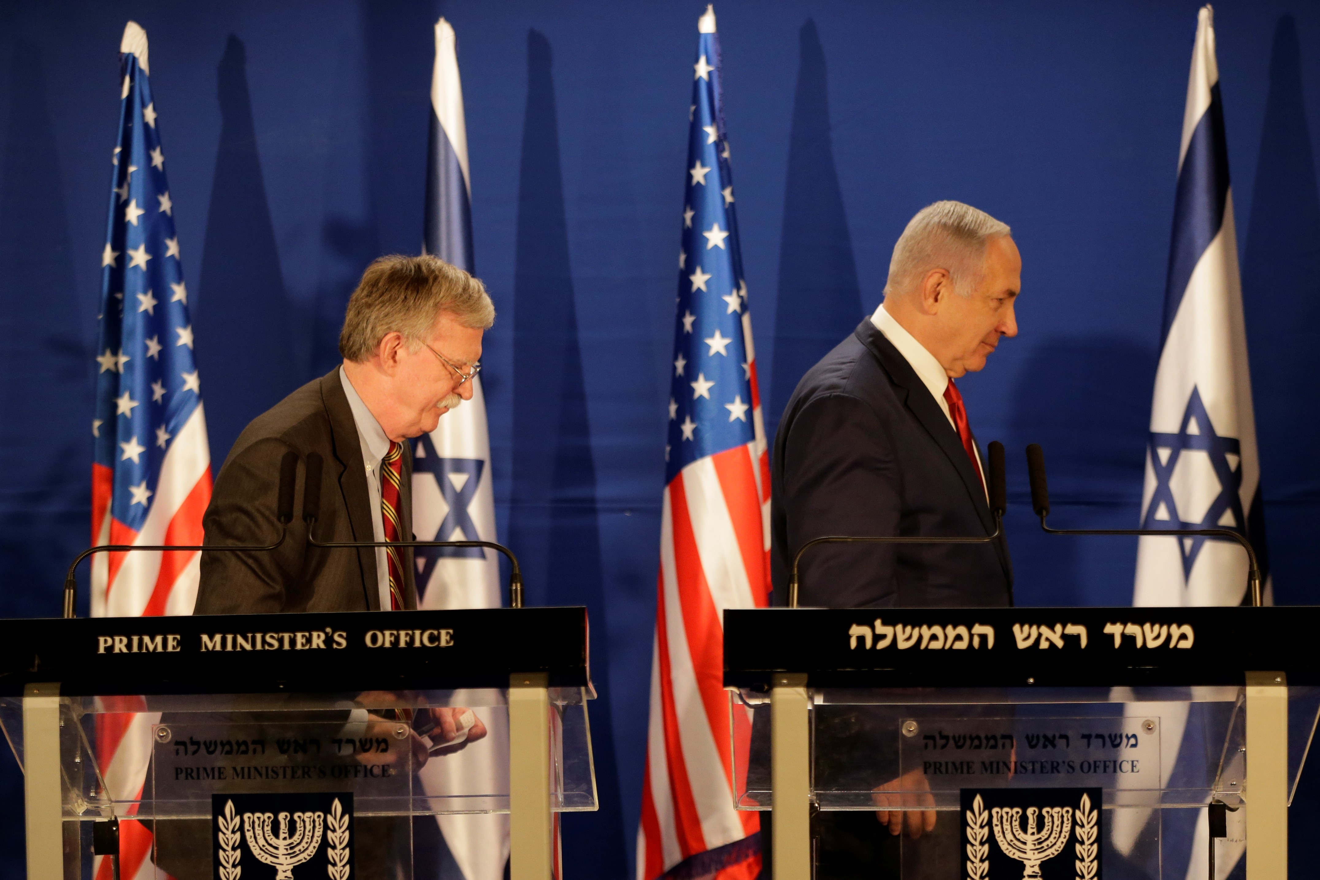 U.S. National Security Adviser John Bolton meets Israeli Prime Minister Benjamin Netanyahu in Jerusalem January 6, 2019 (Reuters)