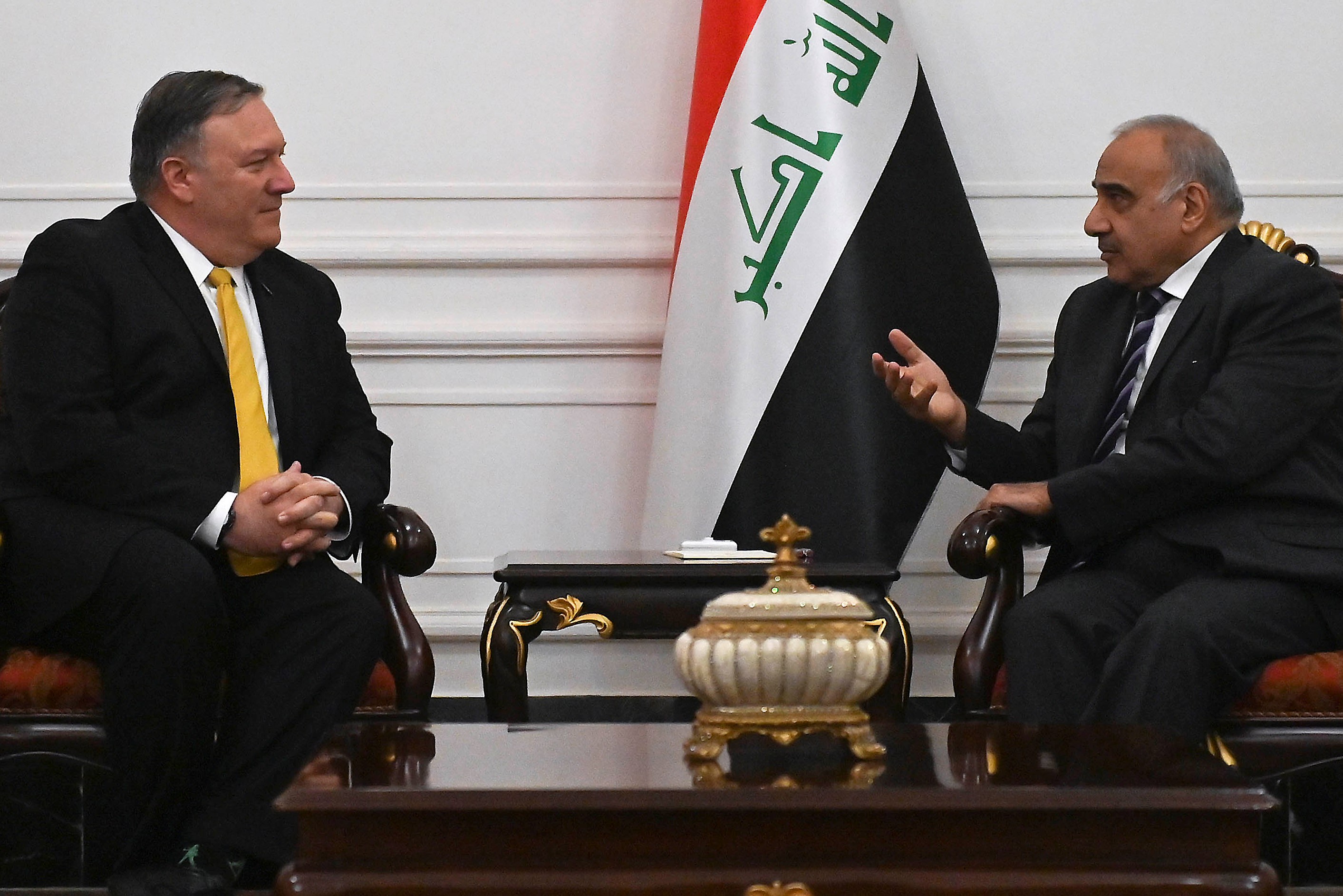 US Secretary of State Mike Pompeo meets with Iraqi Prime Minister Adel Abdul-Mahdi in Baghdad, Iraq on 9 January (Reuters)
