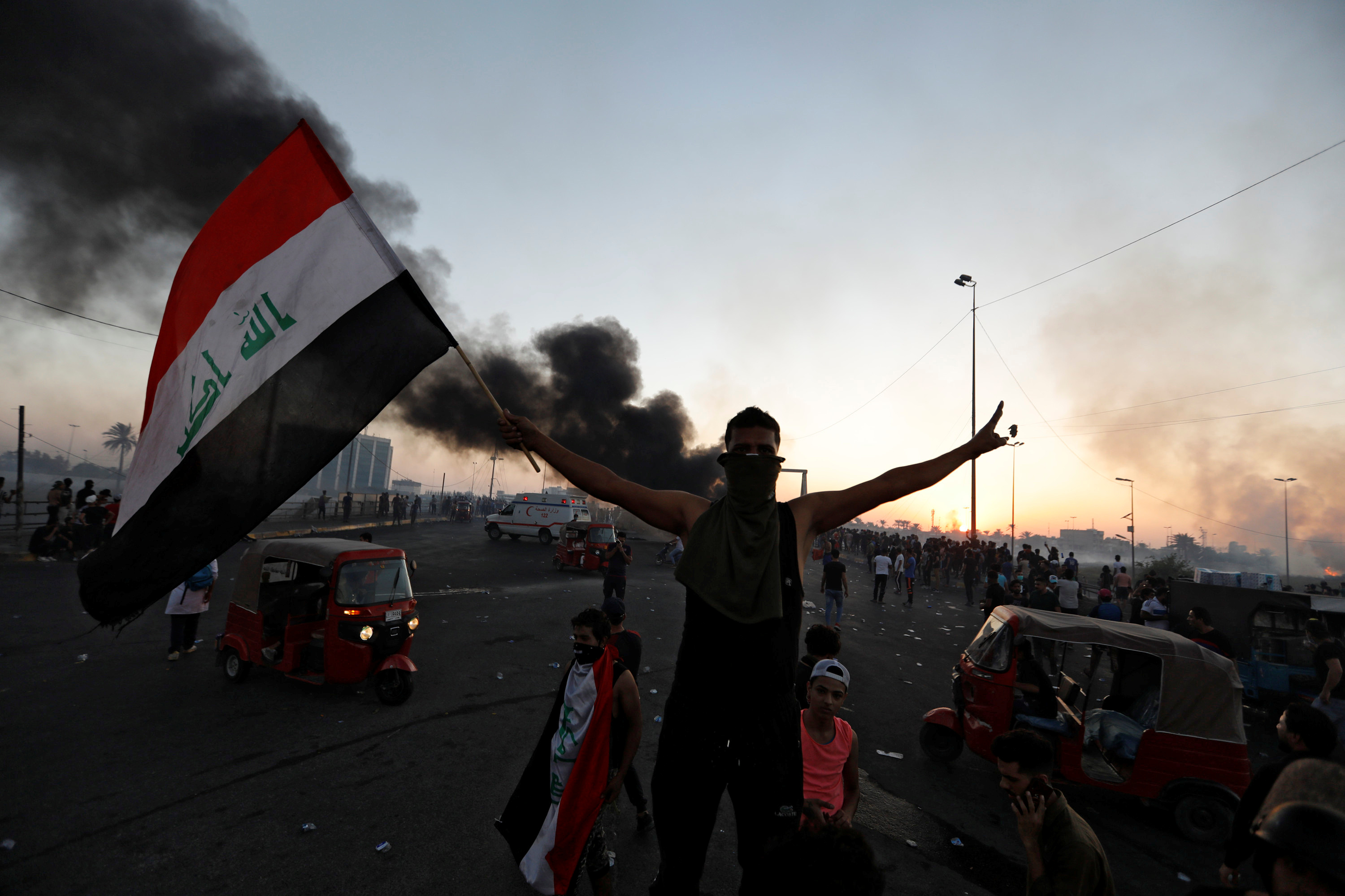 Iraqi protester during a demonstration on 5 October (Reuters)