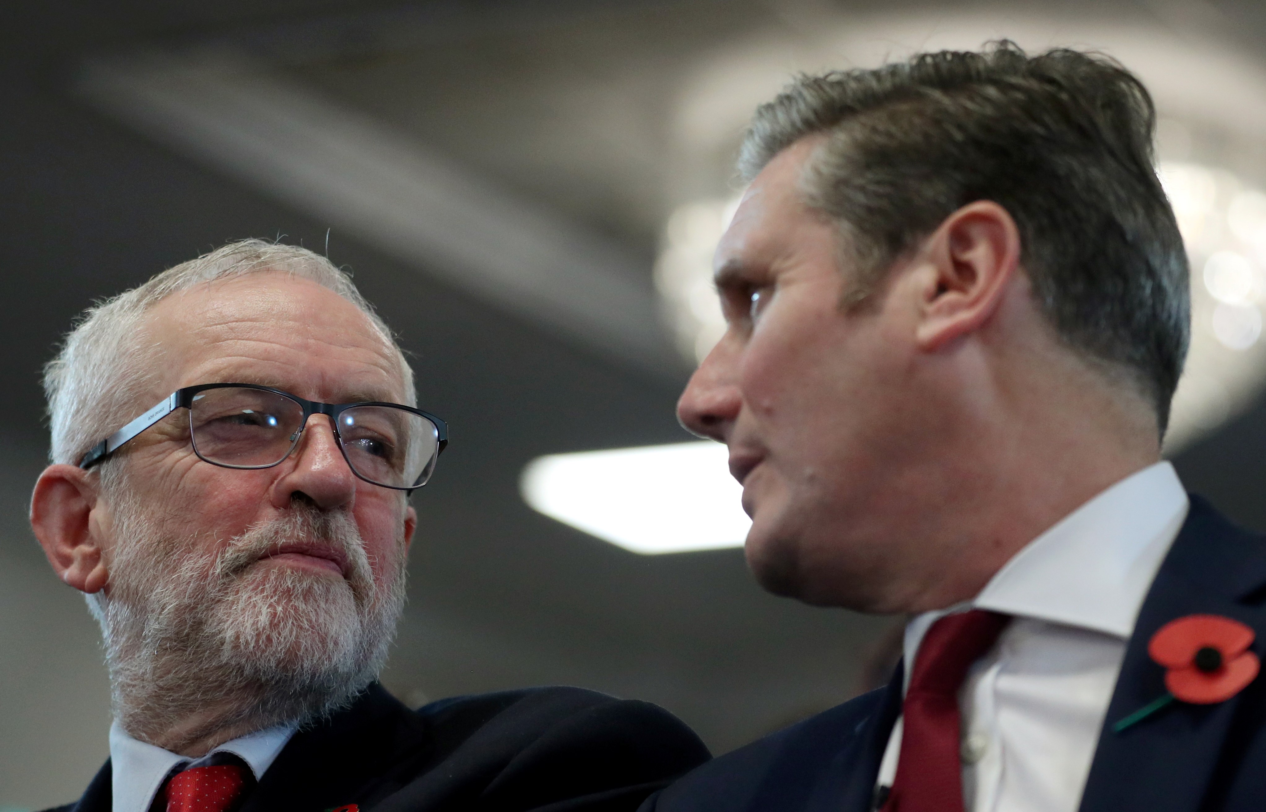 Then Britain's opposition Labour Party leader Jeremy Corbyn and Shadow Brexit Secretary Keir Starmer attend a general election campaign meeting in Harlow, Britain on 5 November, 2019 (Reuters)