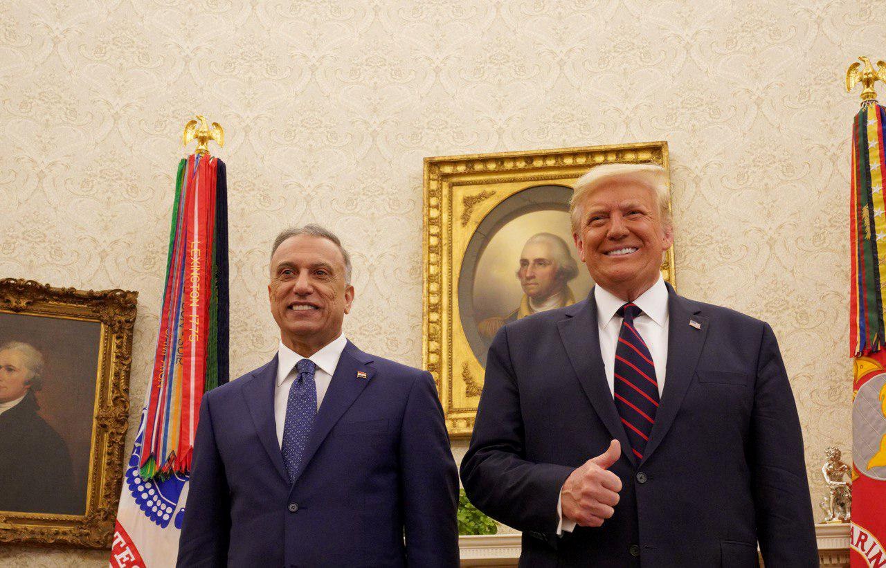 US President Donald Trump receives Iraq's Prime Minister Mustafa al-Kadhimi in the Oval Office at the White House in Washington in August (Reuters)