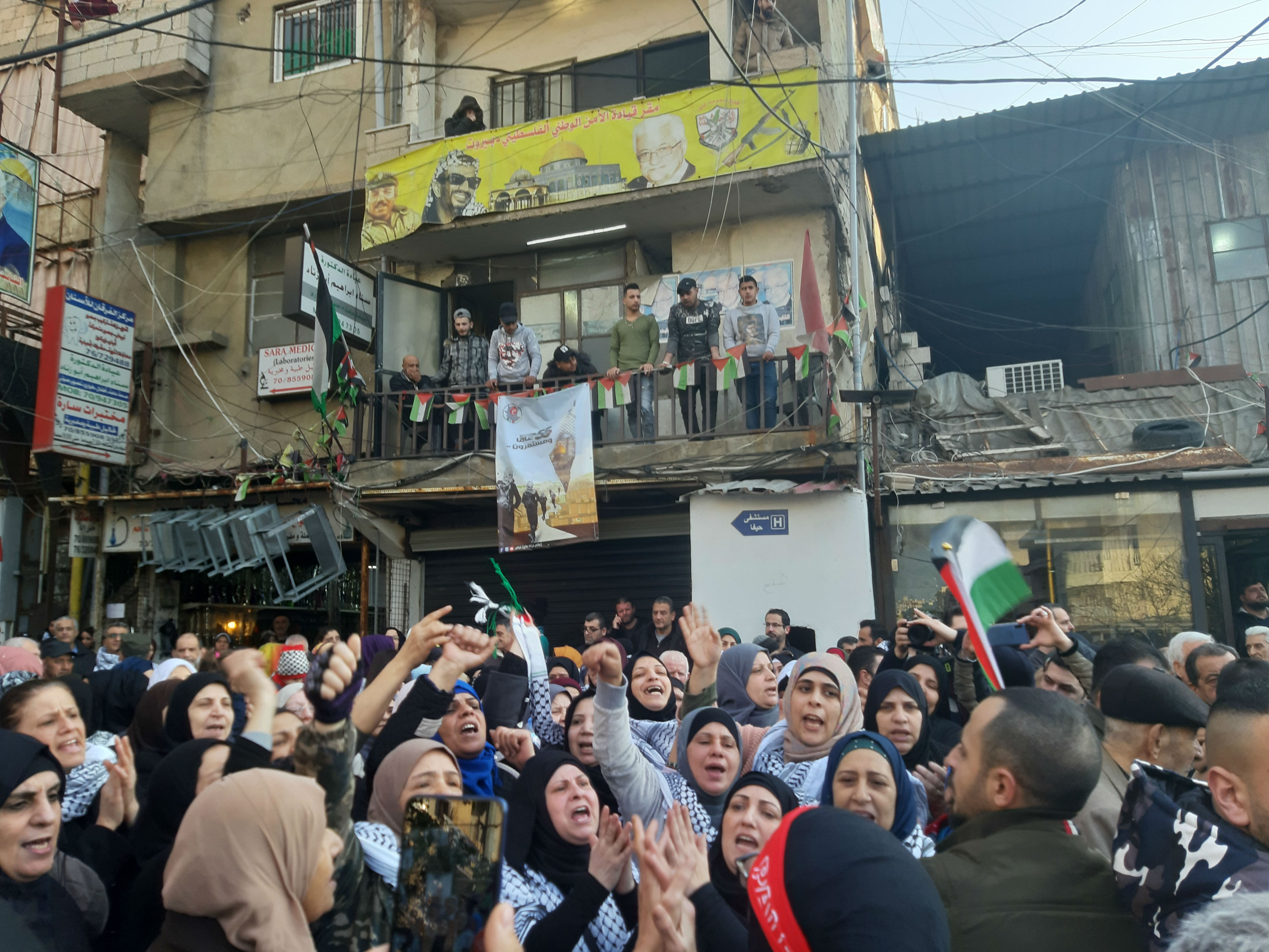 Palestinian refugees protest in Bourj al-Barajneh camp in Lebanon (MEE/Abby Sewell)
