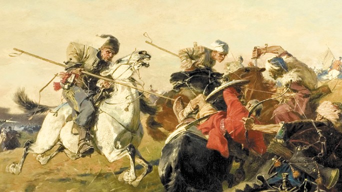 A painting by Jozef Brandt (1890) depicting Cossacks fighting Tatars from the Crimean Khanate (Wikicommons)