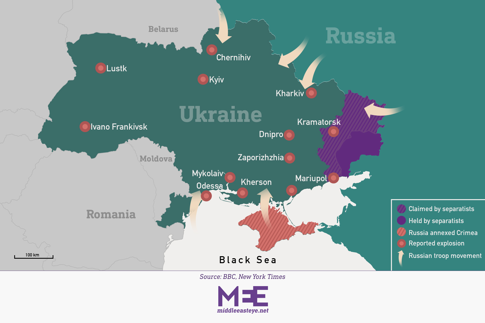 Map Ukraine fighting Russia