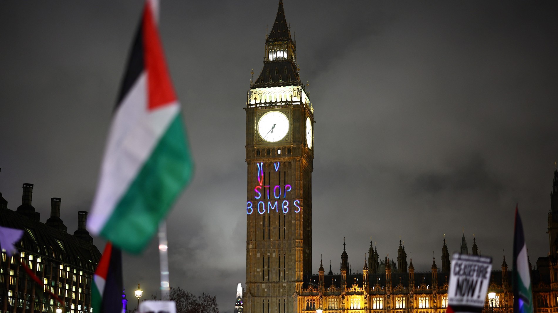 A Pro-Palestinian demonstration in Parliament Square in London on 21 February, 2024 (AFP)