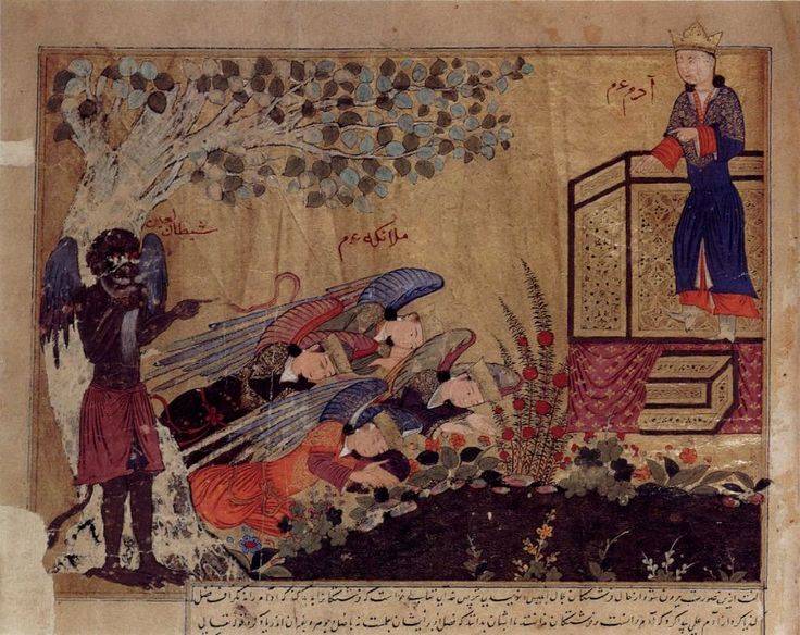 Iblis is thought to have been captured by angels in an earthly battle and taken back to heaven (Unknown artist, Topkapi Palace Museum Library, Public Domain)