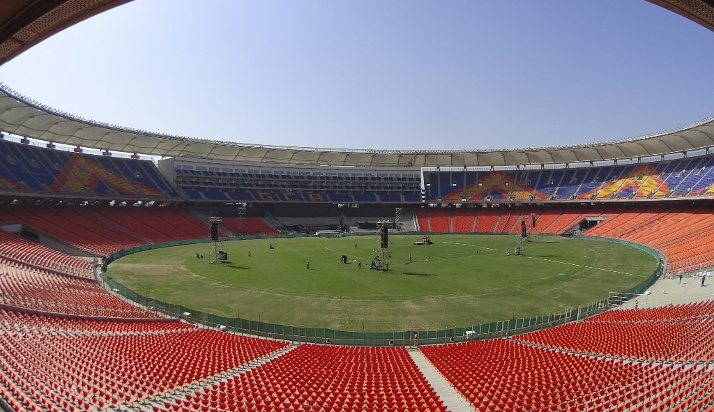 The Sardar Patel Stadium, Ahmedabad, the world's largest cricket ground, has been renamed the Narendra Modi Stadium and will host the 2023 World Cup final, pictured in February 2020 (AFP)