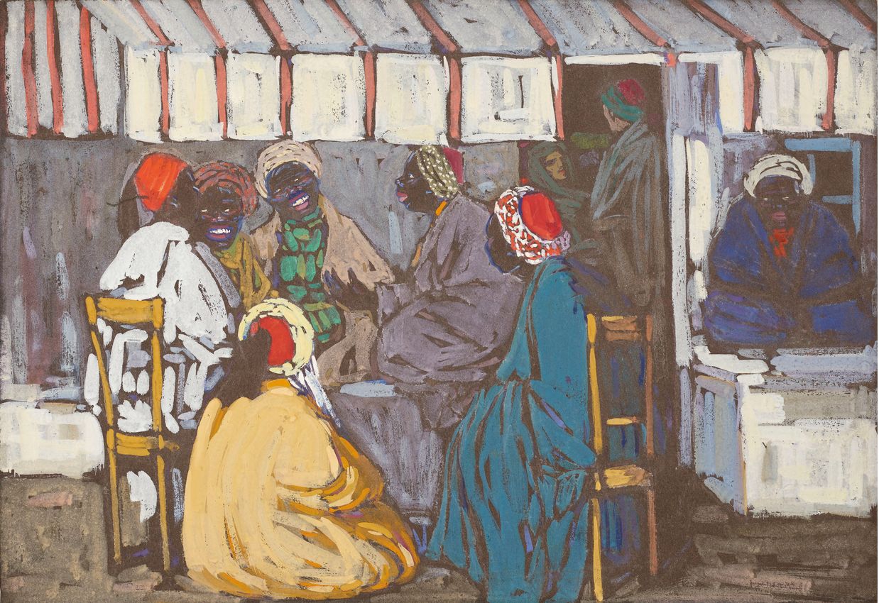 Kandinsky's Mohrencafe, 1905, is an example of his early gouache on board work (Christies)