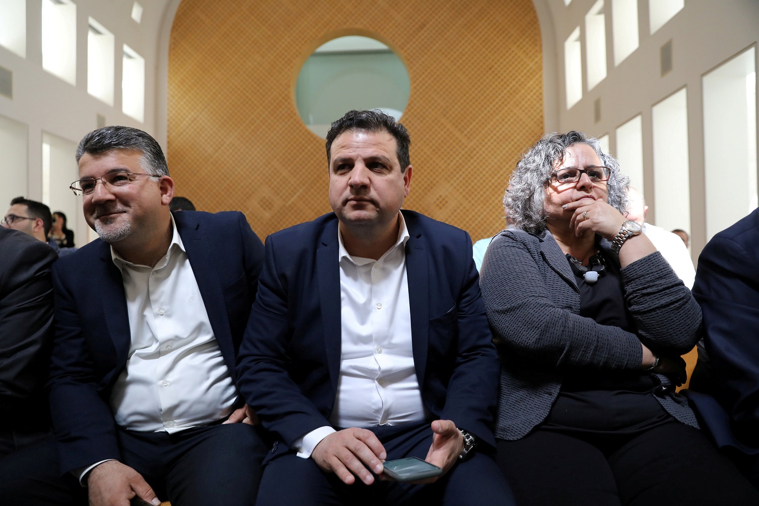 Ayman Odeh, centre, attends a hearing at Israel's Supreme Court in Jerusalem in March 2019 (Reuters)