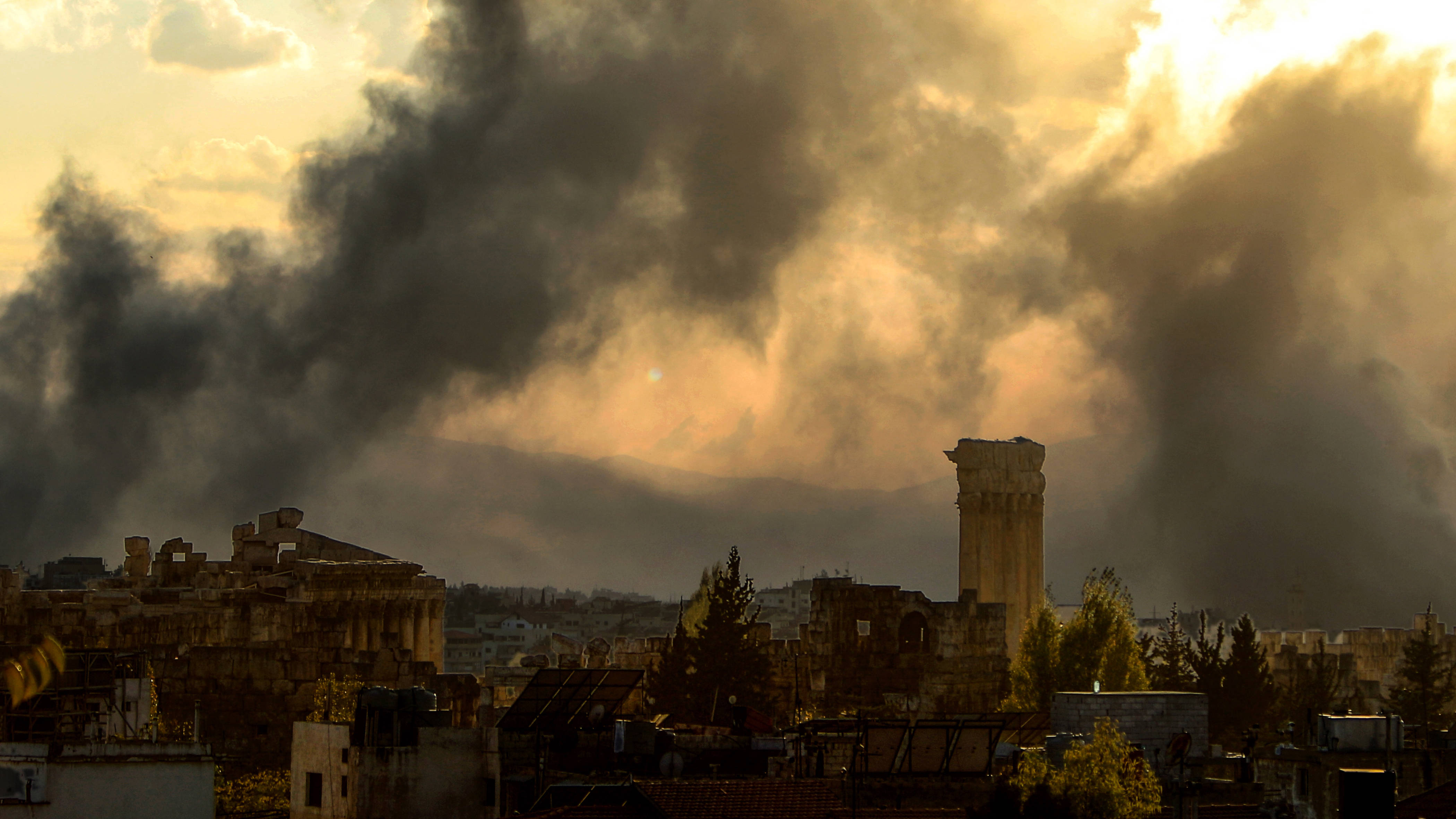 Smoke rises from the site of an Israeli airstrike that targeted an area on the outskirts of the eastern Lebanese city of Baalbek in the Bekaa valley on 31 October 2024 (AFP)