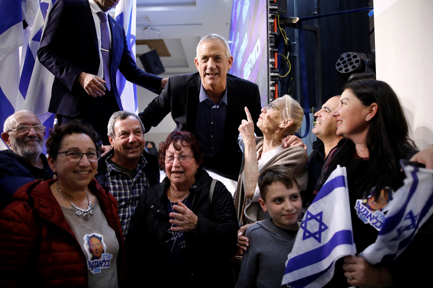 Benny Gantz with his supporters during an election campaign event in Ashkelon on 3 April 3, 2019 (Reuters)