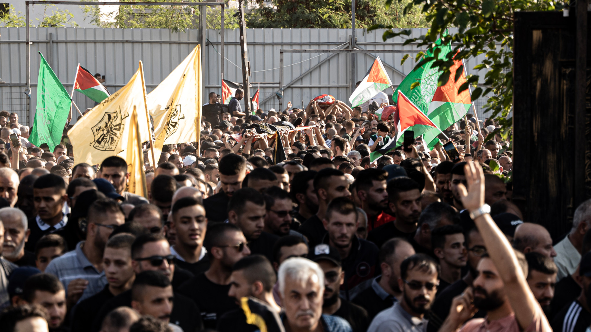 Mourners hold funerals for 13 Palestinians killed by Israeli troops in the Nour Shams refugee camp in the occupied West Bank on 20 October 2023 (MEE/Latifeh Abdellatif)