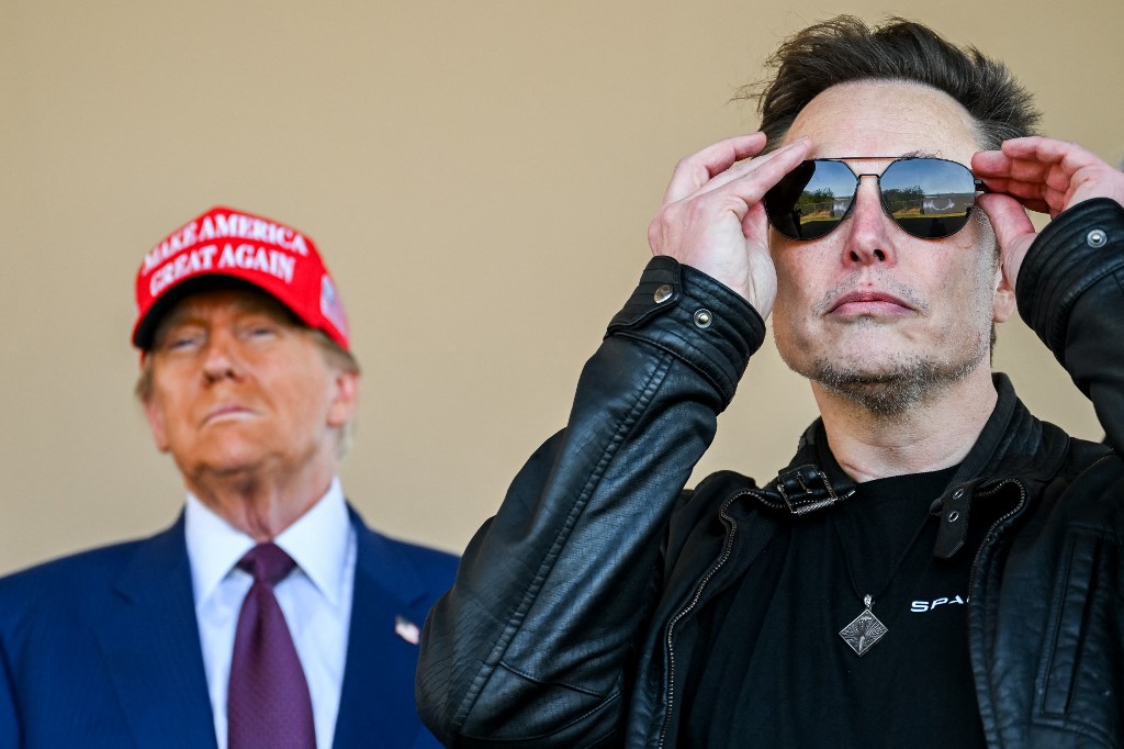 US President-elect Donald Trump and Elon Musk watch the launch of a SpaceX Starship rocket on 19 November 2024 in Brownsville, Texas (Brandon Bell/AFP)