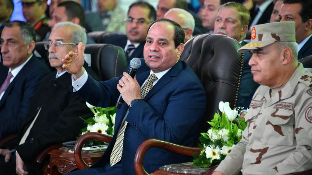 Egyptian President Abdel Fattah al-Sisi at the inauguration of the Zohr gas field in Port Said in January 2018 (AFP)