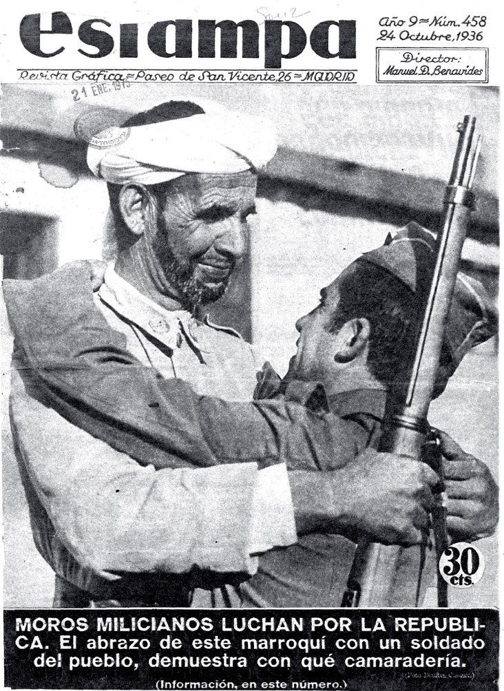 Cette couverture de 1936 du magazine Estampa est intitulée « Les milices marocaines combattent pour la République » (magazine Estampa)