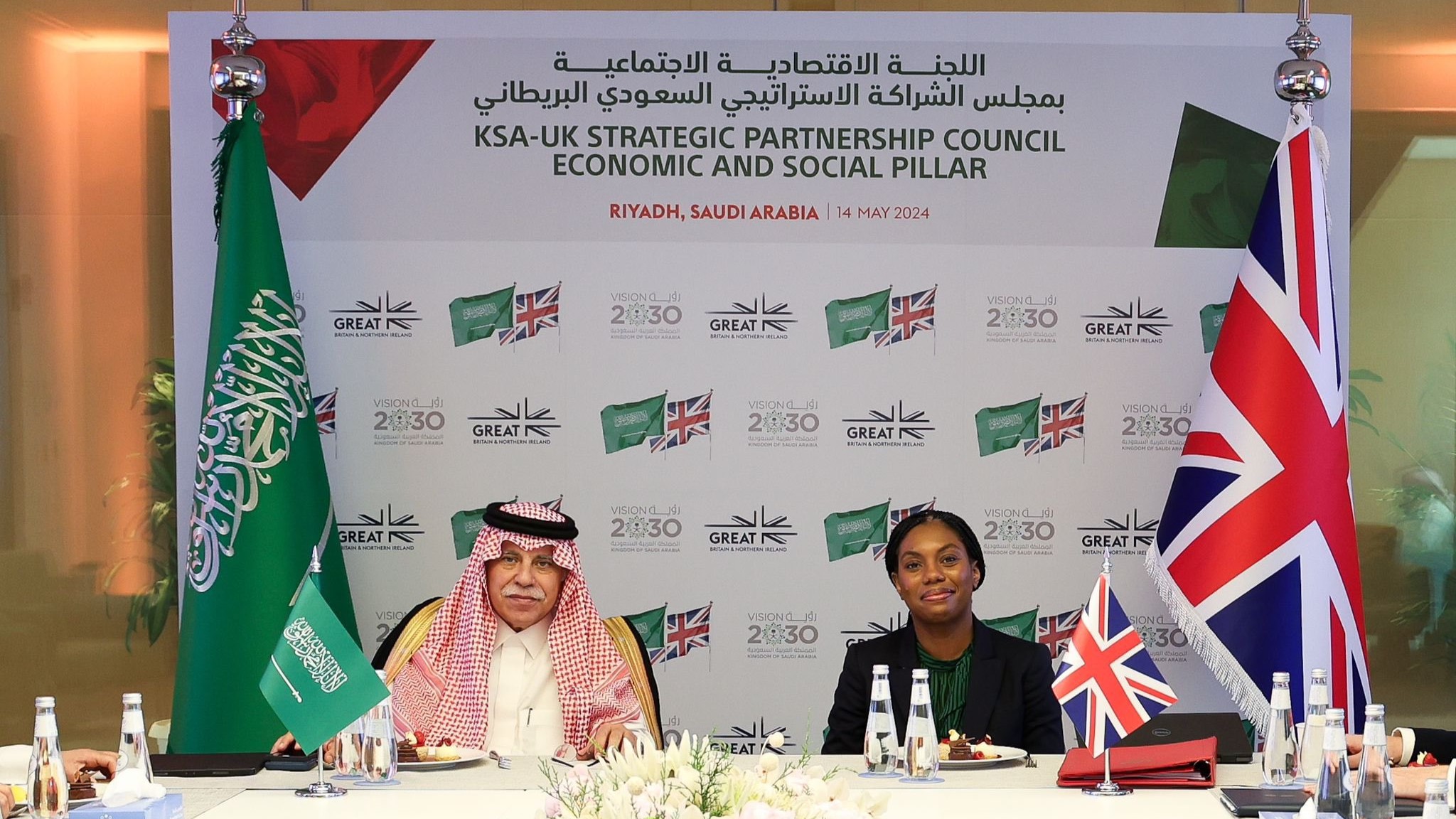 Kemi Badenoch with Saudi Minister of Commerce Majid bin Abdullah Al Qasabi in Saudi Arabia in May 2024 (X/Badenoch)