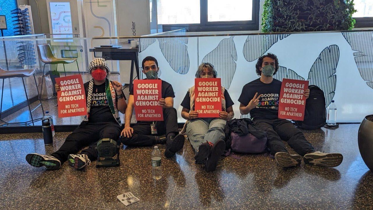 Google employees staging a sit-in inside Google's office in New York City (Supplied)