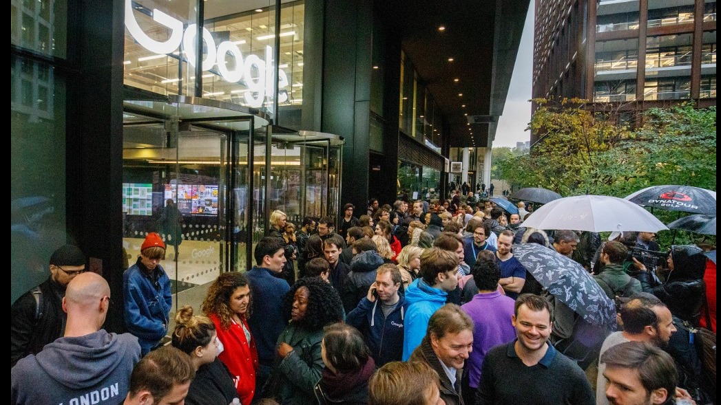 Google workers in London take part in a global walk out against the company's handling of sexual harassment in 2018 (AFP)