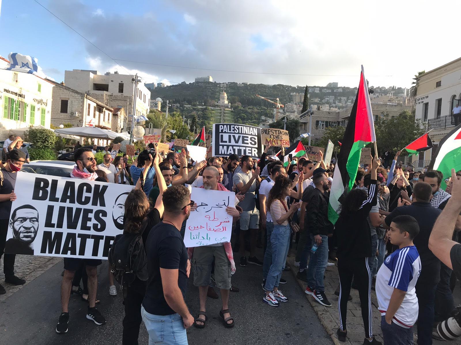 Demonstrators gathered in Haifa, Israel on 2 June to protest the killing of Eyad al-Halak (Muhammad Kadan/MEE)