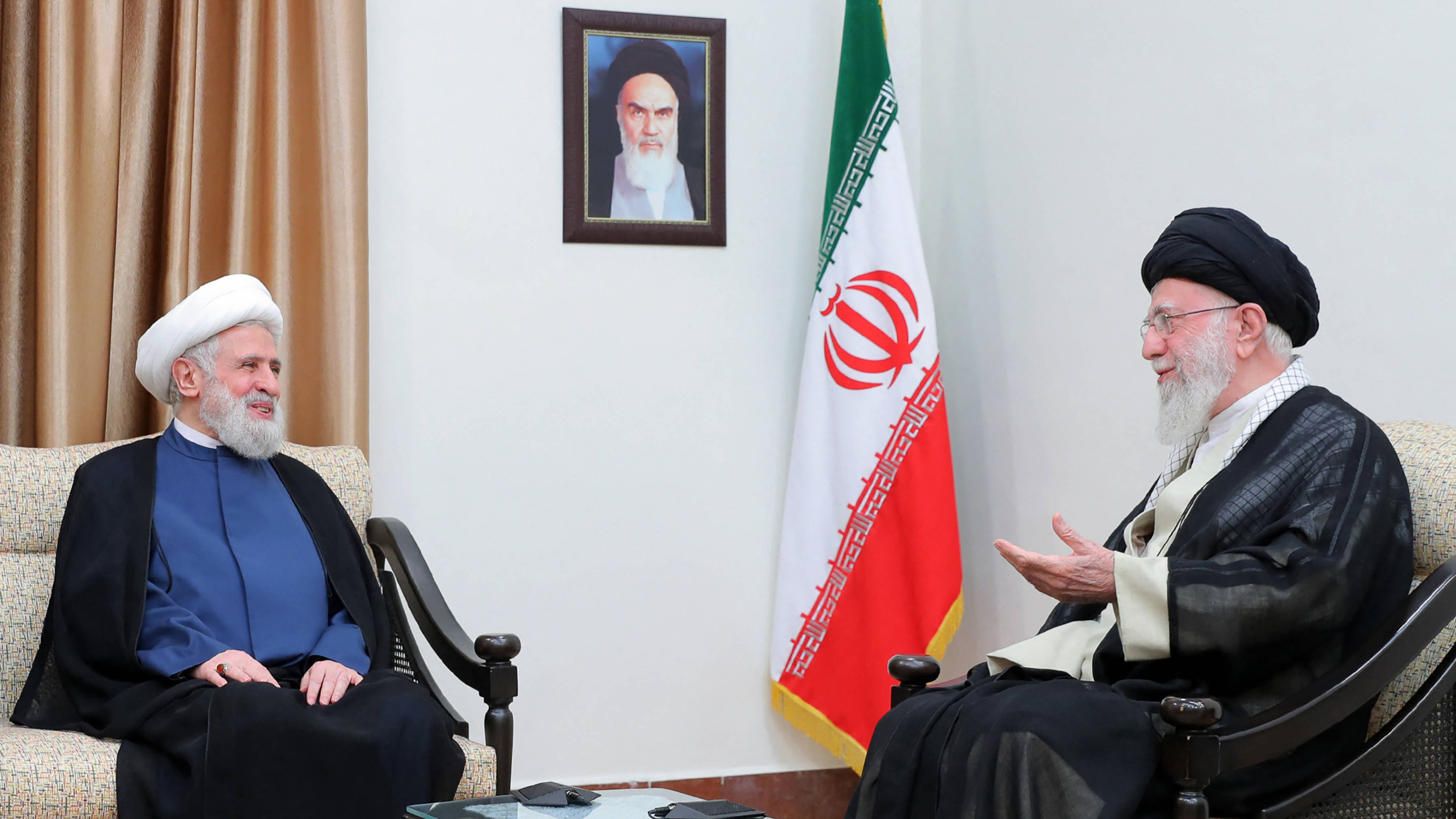 Hezbollah’s then deputy chief Naim Qassem meets Iran's Supreme Leader Ayatollah Ali Khamenei in Tehran on 30 July 2024 (AFP/Iranian supreme leader’s website)