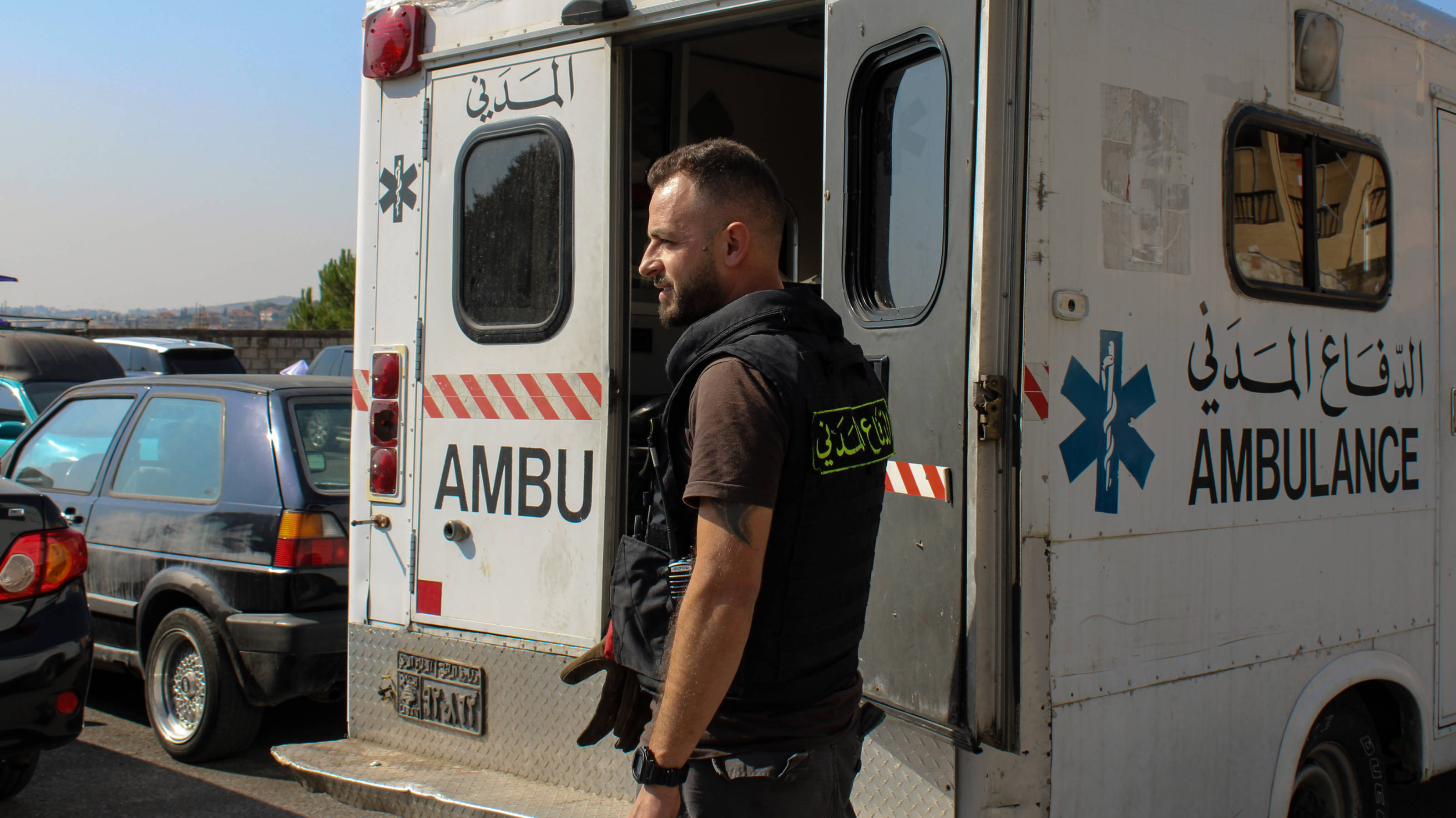 Hussein Jaber, a member of Lebanon's civil defence force (Hanna Davis/MEE)