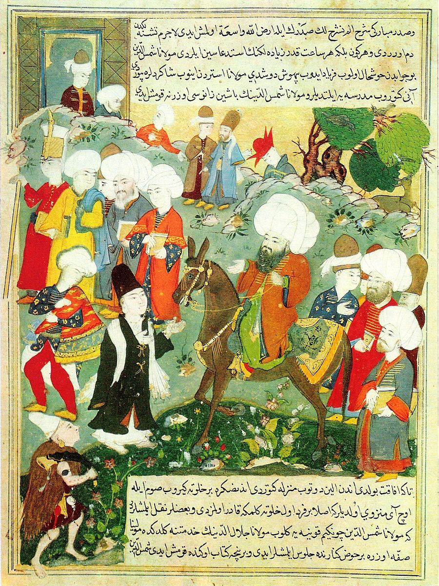 Illustration de la rencontre entre Rumi et Shams à Konya (Wikimedia Commons)