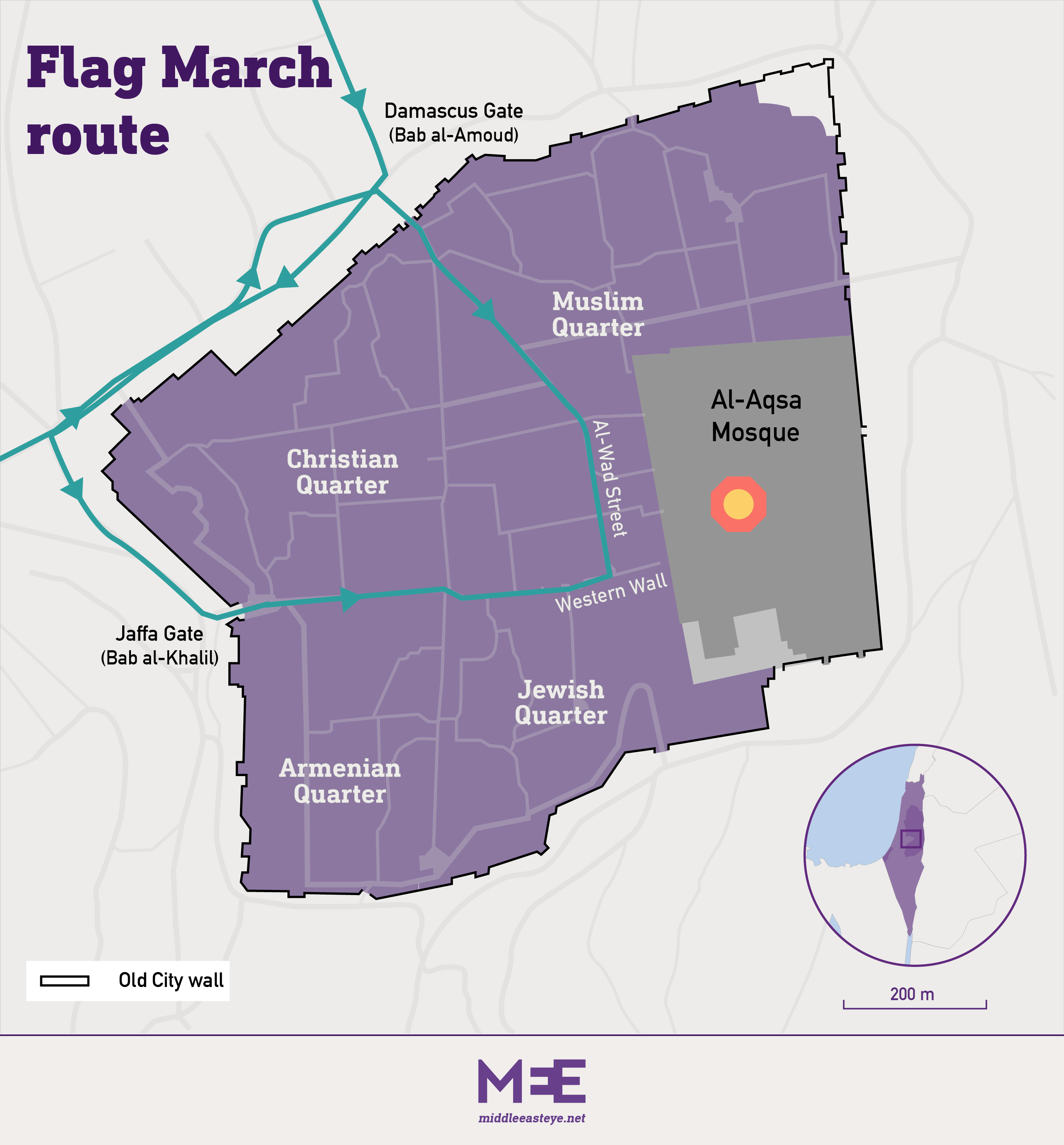 Israel's Flag March route in Jerusalem