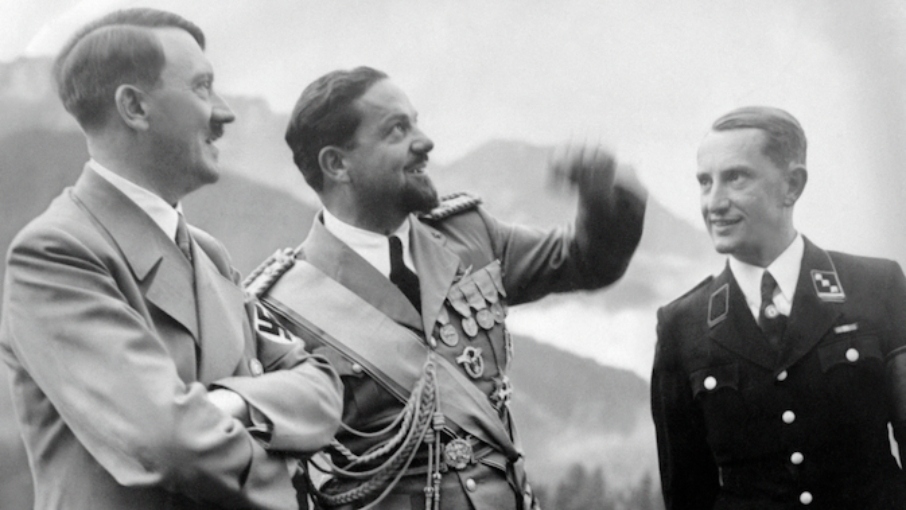 German Nazi Chancellor Adolf Hitler (L) receives Italian Governor of Libya Italo Balbo (C) at the Berghof near Berchtesgaden on 13 August 1938 (AFP)