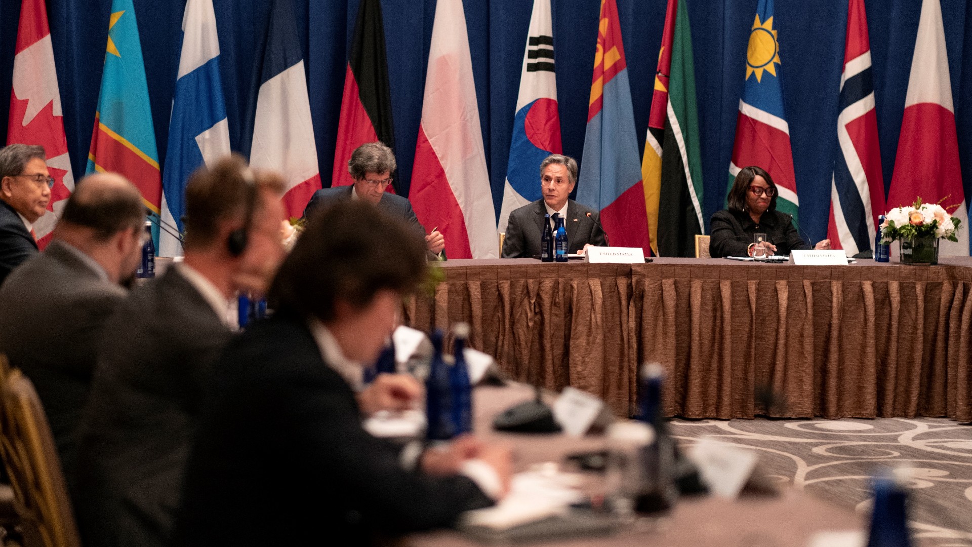 US Secretary of State Antony Blinken speaks at the start of a Minerals Security Partnership meeting on 22 September, 2022 in New York (Craig Ruttle/AFP)