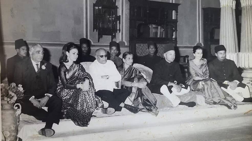Mukarram Jah (second right) and his wife would entertain guests at their Hyderabad palaces (National Archive)