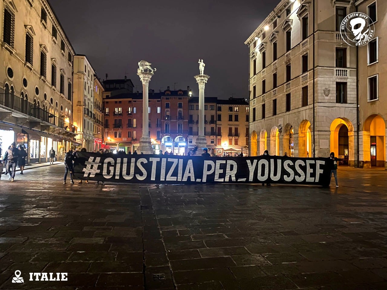 Une banderole de solidarité « Justice_pour_Youssef » déployée en Italie (Facebook/Green Boys)