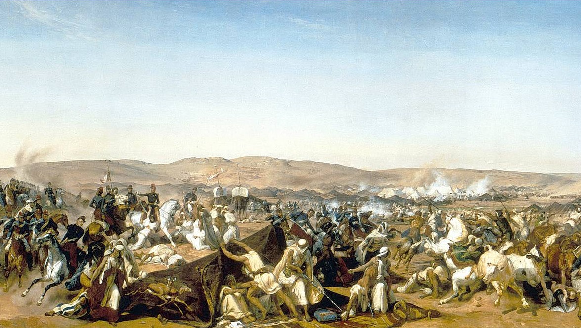 Prise de la smalah d’Abdelkader par le duc d’Aumale à Taguin, le 16 mai 1843 par Horace Vernet, 1844 (domaine public)