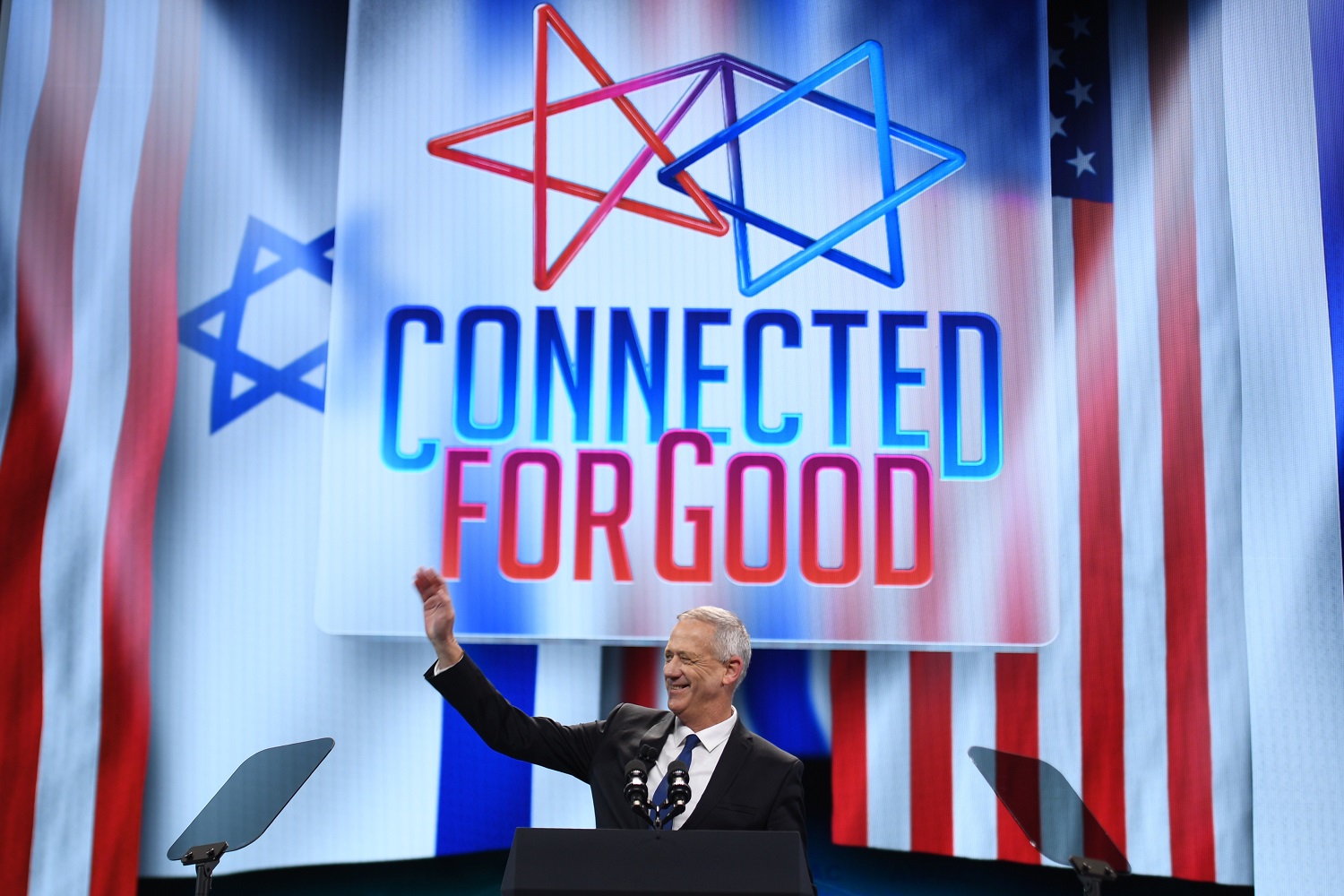 Benny Gantz at the AIPAC annual meeting in Washington in March 2019 (AFP)