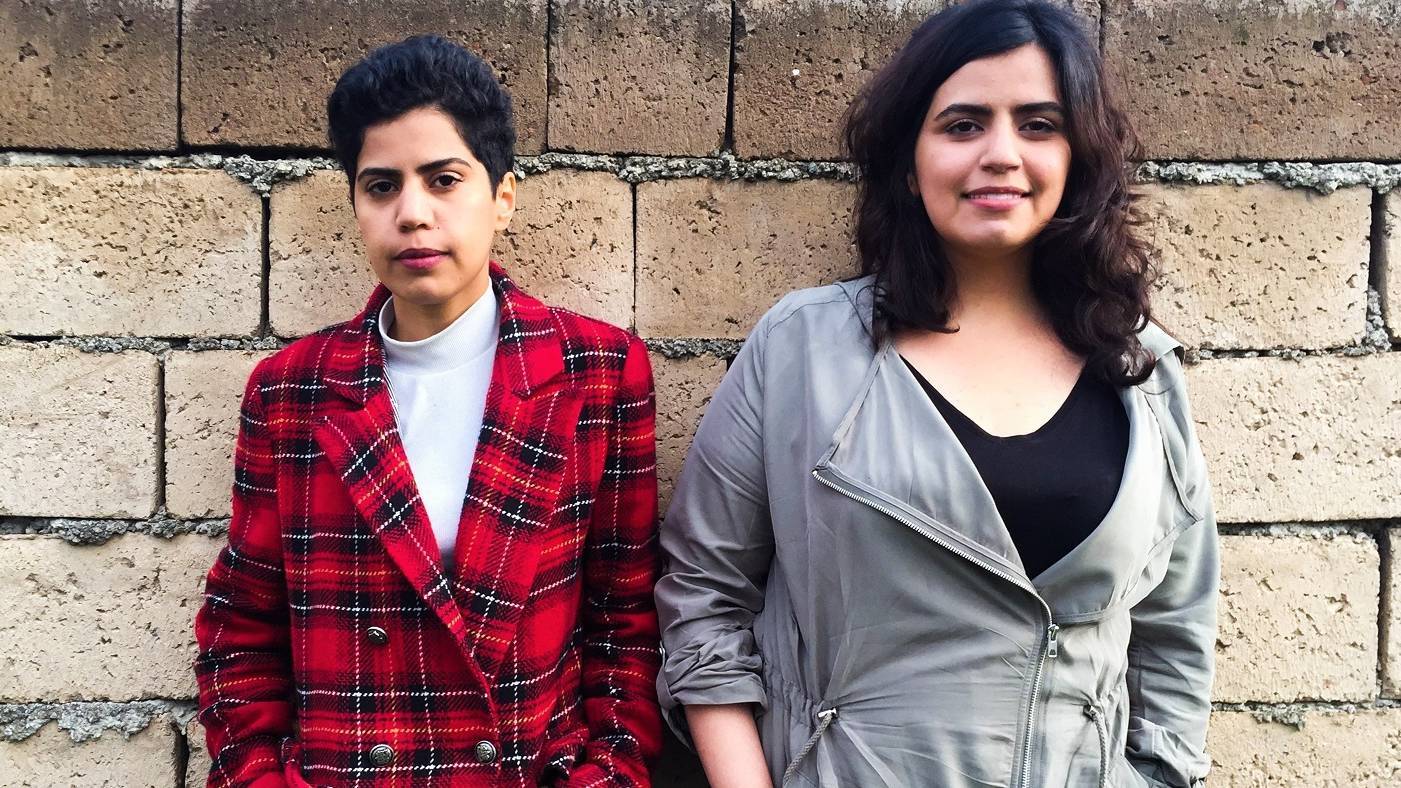 Sisters Maha and Wafa al-Subaie outside a safe house for asylum seekers in Georgia, weeks after they pled for help on Twitter after fleeing their family (Reuters)